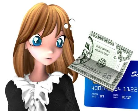 3d beautiful lady is thinking of her expense Stock Illustration