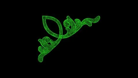 3D beautiful pattern on black background. Object dissolved green flickering.. Ilustração Stock