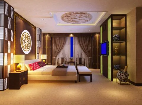 3d bedroom rendering Illustrazione stock