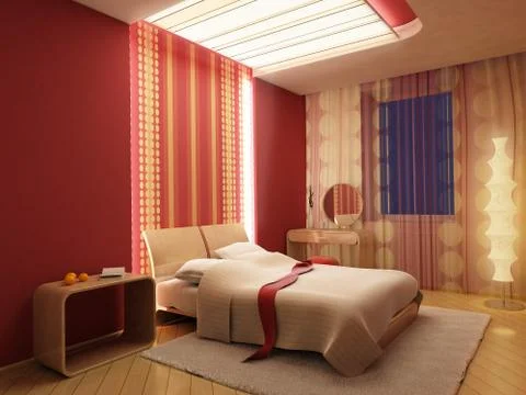 3d bedroom rendering Stock-Illustration
