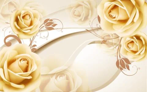 3D beige background with large buds of roses Stock Illustration