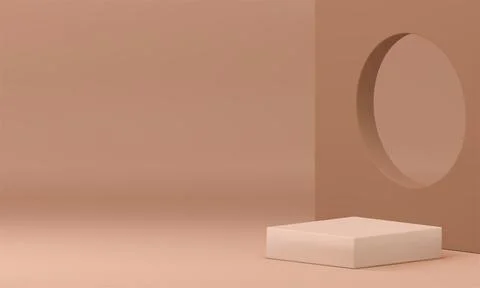 3d beige podium with squared frame circle hole wall background realistic ve.. イラスト素材