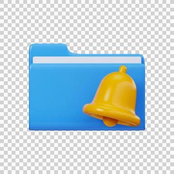 3d bell on folder icon, blue document file with alert symbol. 스톡 일러스트