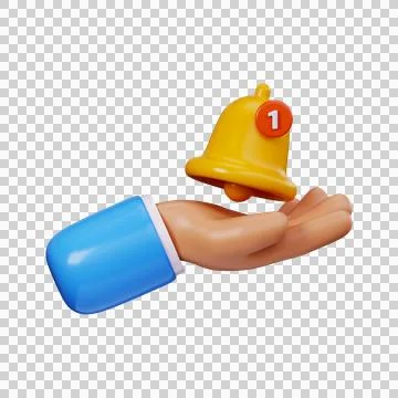 3D bell with notification icon in hand. Stock Illustration