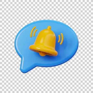 3D bell notification sound in blue chat bubble Stock Illustration