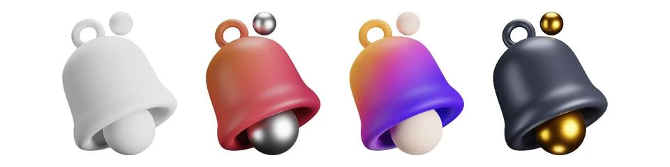 3D bell set creative notification graphics and icons 스톡 일러스트