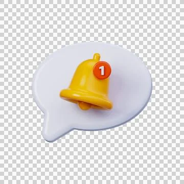 3D bell in speech bubble, yellow bell with red 1 icon inside white message Stock Illustration