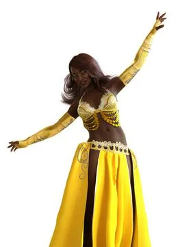 3D Belly dancer black skinned girl in yellow outfit Illustrazione stock