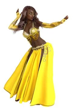 3D Belly dancer black skinned girl in yellow outfit イラスト素材