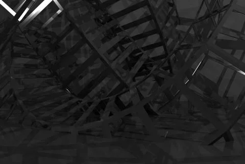 3d bent wire-frame structure in the dark Stock Illustration