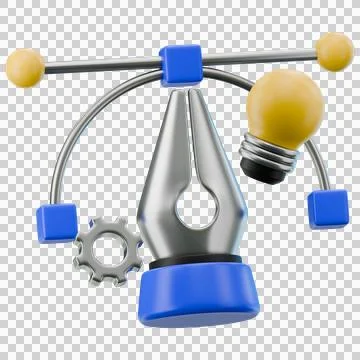 3D Bezier Pen Tool with Light Bulb and Gear Icon Stock Illustration