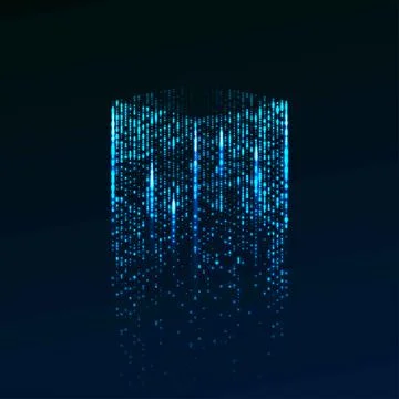 3D big data cube made of glowing particles. Isometric bright box with reflection 스톡 일러스트