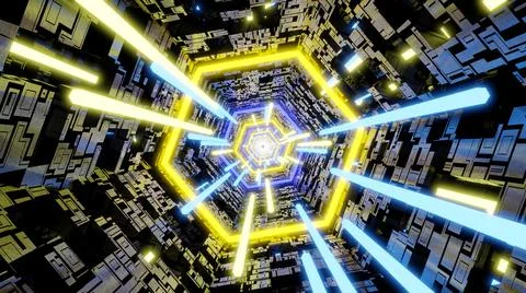 3D Big Data Digital background square with futuristic matrix. 3D graphic flying Illustrazione stock