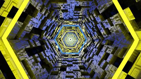 3D Big Data Digital background with futuristic matrix. 3D graphic flying through Stock Illustration