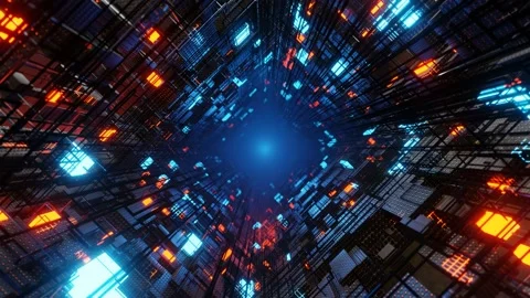 3D Big Data Digital City with futuristic matrix. Digital Binary code Stock Footage 159609991