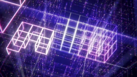 3D Big Data Digital Cube Square with Futuristic Matrix Stock Footage 147292970