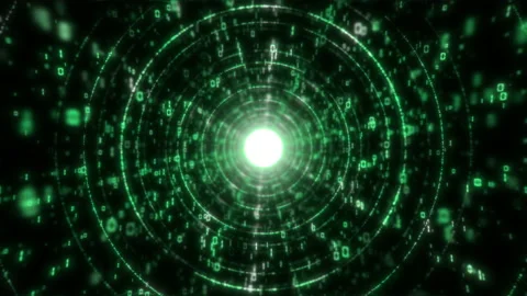 3D Big Data Digital futuristic tunnel with round green matrix. Technological and Stock Footage 150260259
