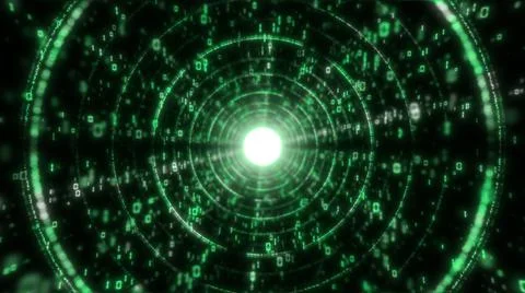 3D Big Data Digital futuristic tunnel with round green matrix. Technological and Stock Illustration