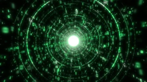 3D Big Data Digital futuristic tunnel with round green matrix. Technological and Stock Illustration