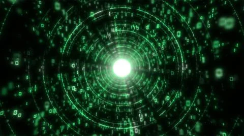 3D Big Data Digital futuristic tunnel with round green matrix. Technological and Stock Illustration