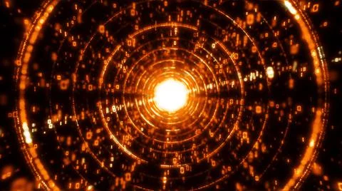 3D Big Data Digital futuristic tunnel with round matrix. Technological and Stockillustratie