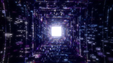 3D Big Data Digital Tunnel Square with futuristic matrix. Network of particles Video stock 133396599
