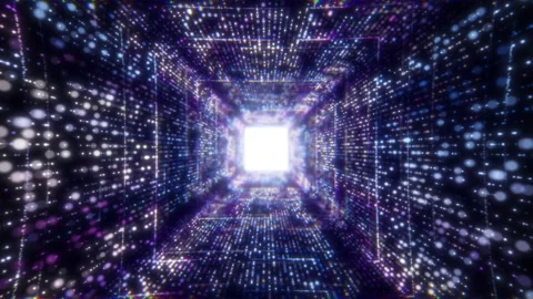 3D Big Data Digital tunnel square with futuristic matrix. Technological and Stock Footage 133526650