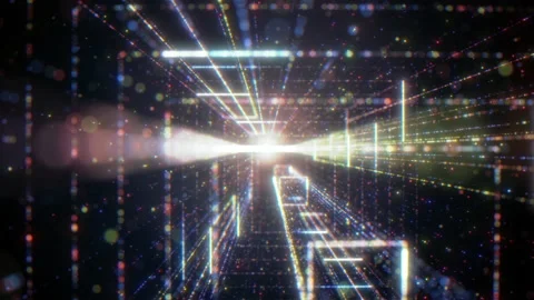 3D Big Data Digital tunnel square with futuristic matrix Stock Footage 147101870