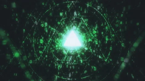 3D Big Data Digital Tunnel triangle with futuristic matrix. Network of particles Stock Footage 160128476