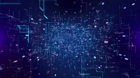 3D Big Data Digital tunnel square with futuristic matrix futuristic, hi tech tec Stock Footage 341892134