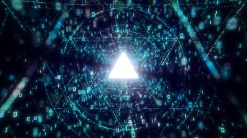 3D Big Data Digital tunnel triangle. Flying into space web structure: seamless Illustrazione stock