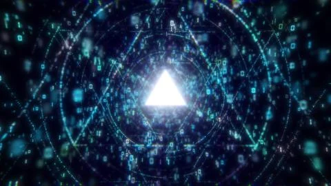 3D Big Data Digital tunnel triangle. Flying into space web structure: seamless Illustrazione stock