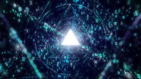 3D Big Data Digital tunnel triangle. Flying into space web structure: seamless 库存插图