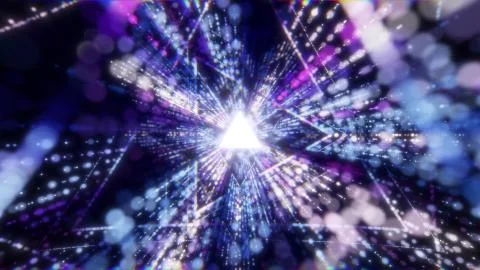 3D Big Data Digital tunnel triangle. Flying into space web structure: seamless Illustrazione stock