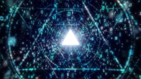 3D Big Data Digital tunnel triangle. Flying into space web structure: seamless Illustrazione stock