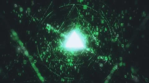 3D Big Data Digital Tunnel triangle with futuristic matrix. Network of particles 库存插图