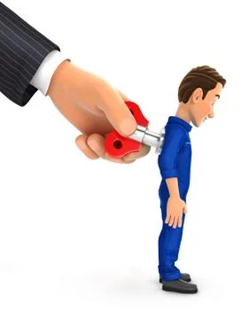 3d big hand turning wind up key on mechanic back Stock Illustration