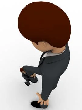 3d big man try to get rid off small man on leg concept Stock Illustration