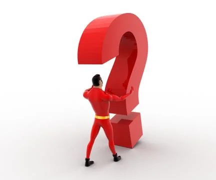 3d big question about to fall on superhero concept Stock Illustration