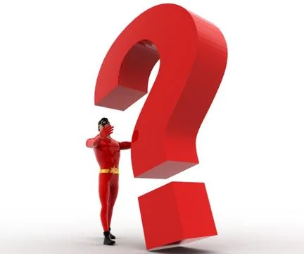3d big question about to fall on superhero concept Stock Illustration