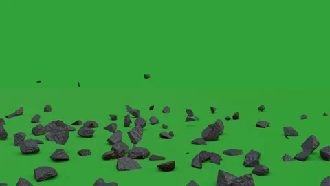 3d Big rocks falling and breaking into pieces on a green background Stock Footage 295277097