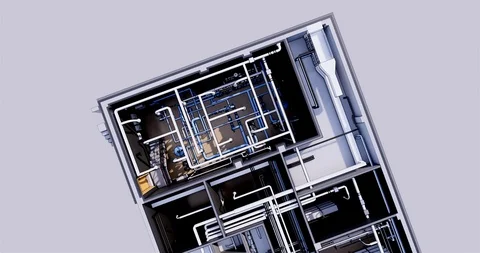 3D BIM model of the floor plan of a building with utilities Top view 库存影片 116915558