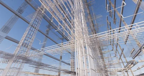 3D BIM model of reinforcement framework of the building 库存影片 129259985