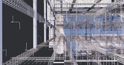 3D BIM model of reinforcement framework of the building	 库存影片 129319482