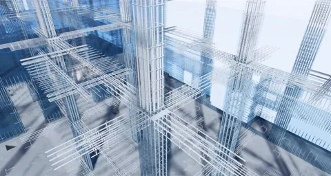3D BIM model of reinforcement framework of the building 库存影片 163089666
