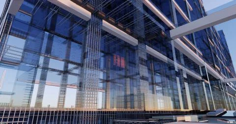 3D BIM model of reinforcement framework of the building Stock Illustration