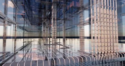 3D BIM model of reinforcement framework of the building Stock Illustration