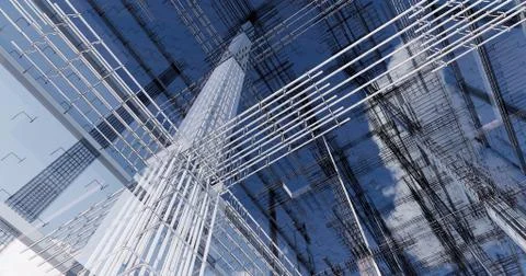 3D BIM model of reinforcement framework of the building Ilustración de archivo