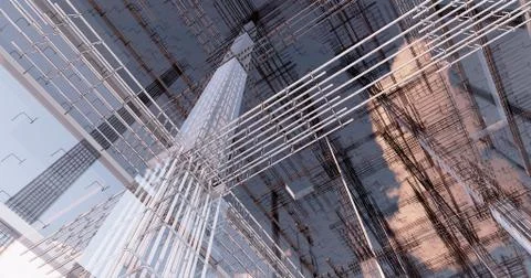 3D BIM model of reinforcement framework of the building Stock Illustration