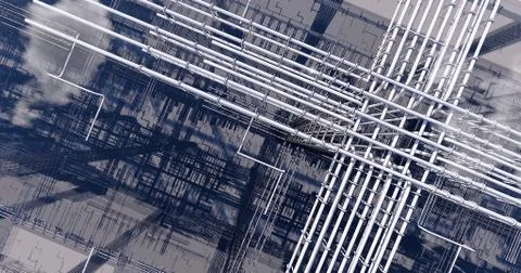 3D BIM model of reinforcement framework of the building Illustrazione stock